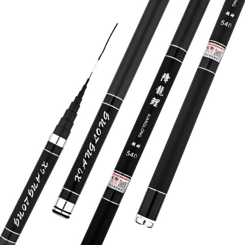 QSCTYG High-Quality Super-Light Hard Carbon Fiber Telescopic Fishing Rod, Black, 5.4 m