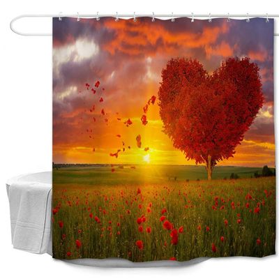 Oduo Red Flowers Shower Curtain, Waterproof, 120 x 180 cm
