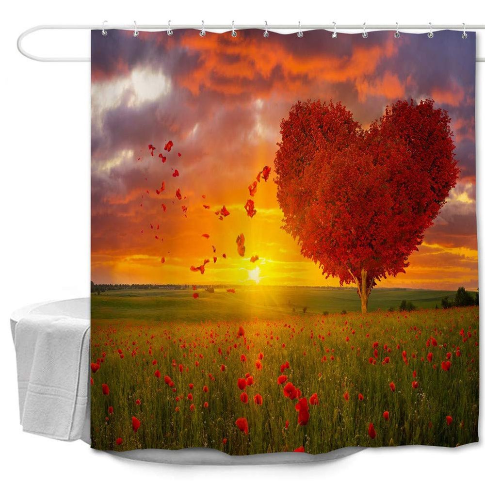 Oduo Red Flowers Shower Curtain, Waterproof, 120 x 180 cm