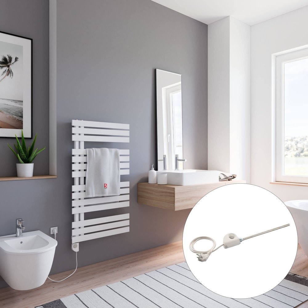 Schulte Breda Towel Radiator with Heating Element 3, Left Installation, Alpine White, H02410660-E3L 04