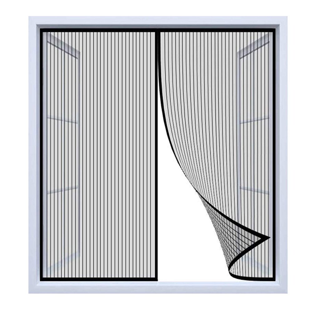 Black Magnetic Insect Screen Curtain for Windows, No Drilling, 210 × 190 cm