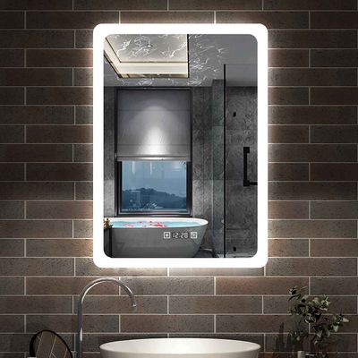 Aica Sanitär LED Bathroom Mirror 60 × 80 cm with Clock and Touch Control