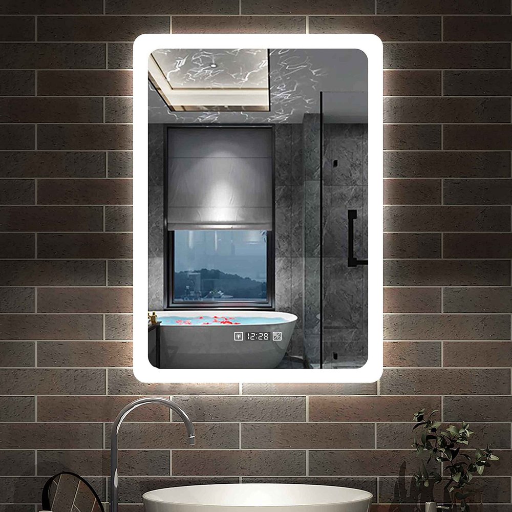 Aica Sanitär LED Bathroom Mirror 60 × 80 cm with Clock and Touch Control