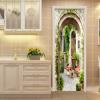 A.Monamour Self-Adhesive Door Wallpaper, 3D Italian Old Street Architecture, Flowers and Garden, Vinyl Wall Mural, 90 x 200 cm view 2