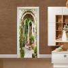 A.Monamour Self-Adhesive Door Wallpaper, 3D Italian Old Street Architecture, Flowers and Garden, Vinyl Wall Mural, 90 x 200 cm view 4