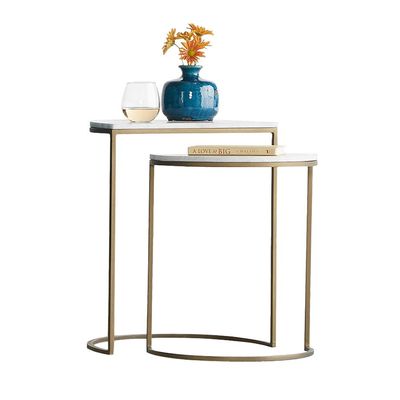 FUFU Set of 2 Half-Moon Console Tables, Marble and Metal, Gold