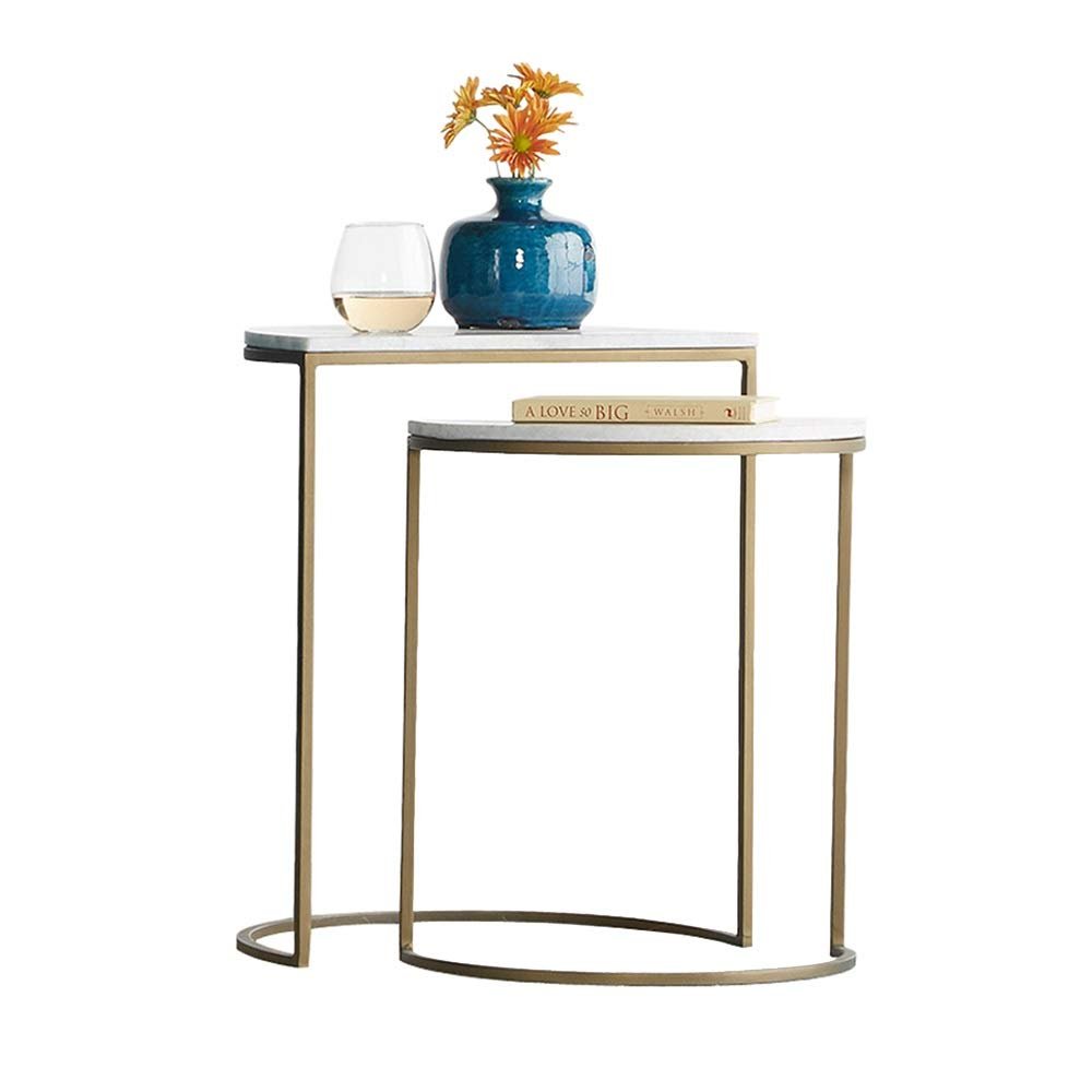 FUFU Set of 2 Half-Moon Console Tables, Marble and Metal, Gold