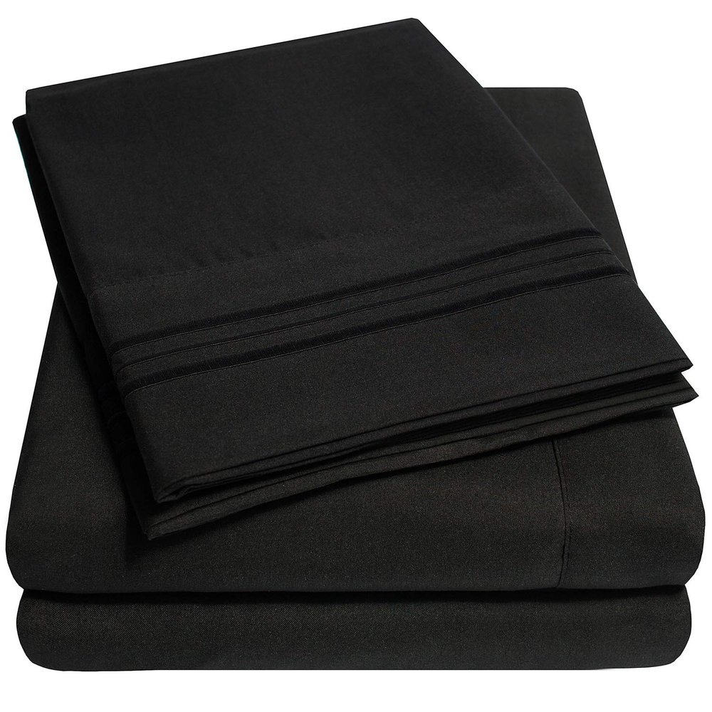1500 Supreme Collection Sheet Set, Soft, Wrinkle-Free, 40+ Colors, Extra-Deep 21-Inch Pockets, Twin, Black