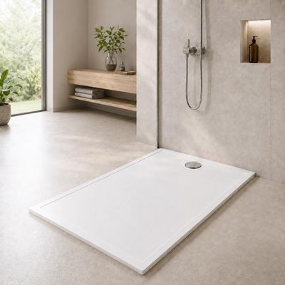 Art-of-Baan Premium Shower Tray with DIN Connection, Drain Assembly, White, 160 x 90 cm