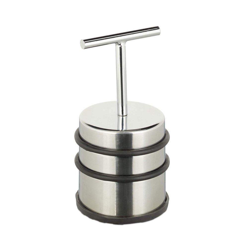 Relaxdays Door Stopper with Handle, for Doors and Windows, Tall, Round, Indoor, Rubber, Stainless Steel Floor Buffer, 7 cm, Silver