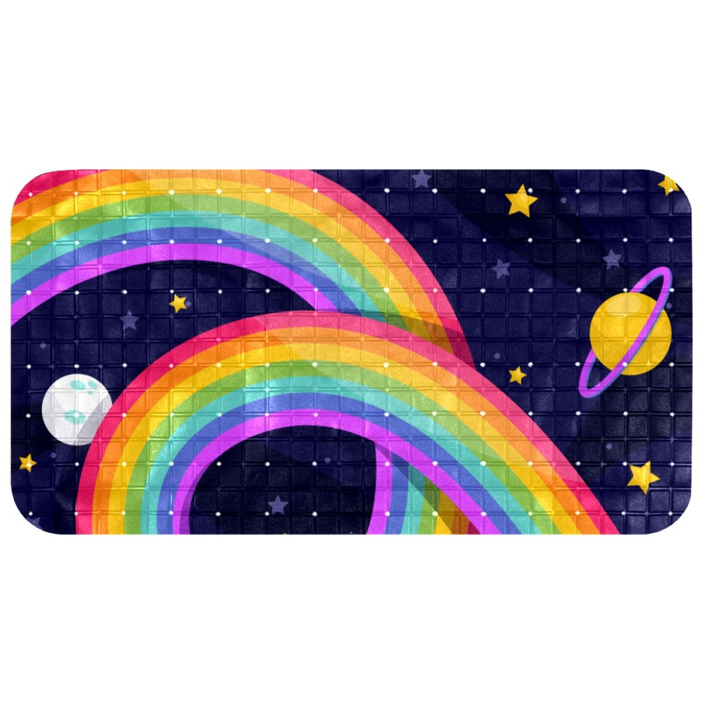 Bennigiry Eco-Friendly Non-Slip Bathtub Mat, Latex-Free, 67 x 37 cm, Rainbow Stars