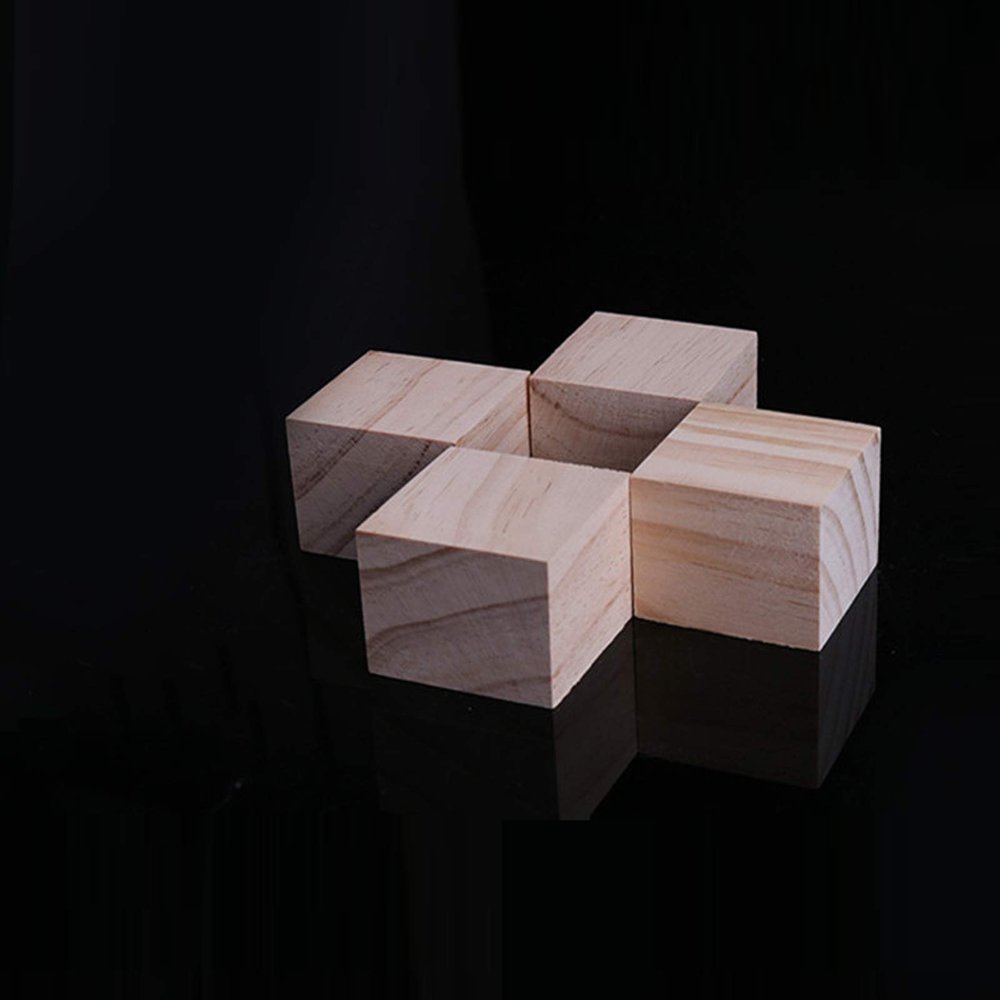 Set of 4 Handmade Heavy-Duty Solid Wood Furniture Leg Cubes, 15 x 15 x 15 cm, Wood Color