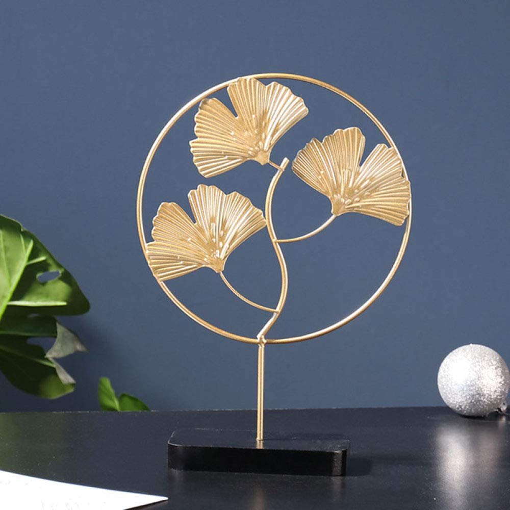 LIJUCAI Nordic INS Luxury Golden Monstera Leaf Statue, Iron Metal Artwork, Home Decor, Ginkgo Leaves, S