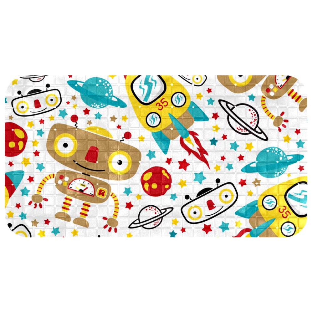 Bennigiry Eco-Friendly Massage Bathtub Mat, 68.3 x 37.3 cm, Spaceship, Rocket, Galaxy, Planet, Toy Robot