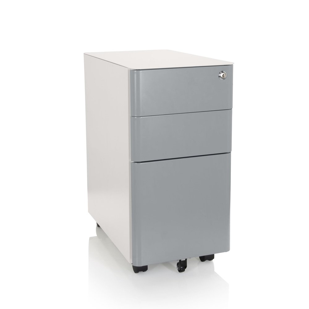 hjh OFFICE 743019 Color I Narrow Steel Mobile Filing Cabinet, White/Gray