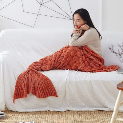 BWBG Mermaid Tail Blanket for Girls, Orange, All Seasons, 140 x 70 cm