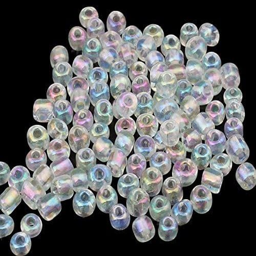 Perlin 4 mm Crystal AB Transparent Glass Seed Beads, Size 6/0, 1,100 Pieces