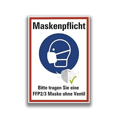 Sticker “Masks Required—Please Wear an FFP2/3 Mask Without a Valve” Sign, Film | Red/Blue, Similar to ISO 7010 | Size Selectable, Made in Germany, 40 × 60 cm