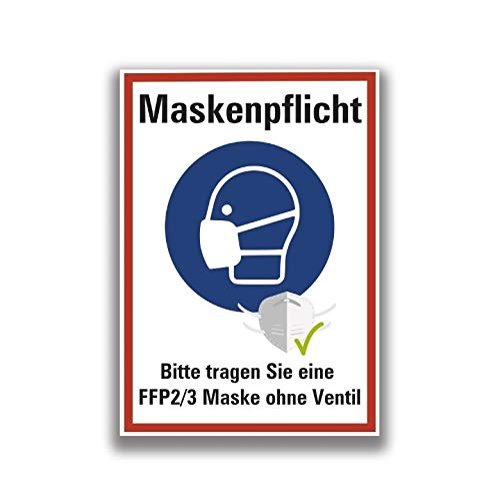 Sticker “Masks Required—Please Wear an FFP2/3 Mask Without a Valve” Sign, Film | Red/Blue, Similar to ISO 7010 | Size Selectable, Made in Germany, 40 × 60 cm