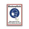 Sticker “Masks Required—Please Wear an FFP2/3 Mask Without a Valve” Sign, Film | Red/Blue, Similar to ISO 7010 | Size Selectable, Made in Germany, 40 × 60 cm view 1