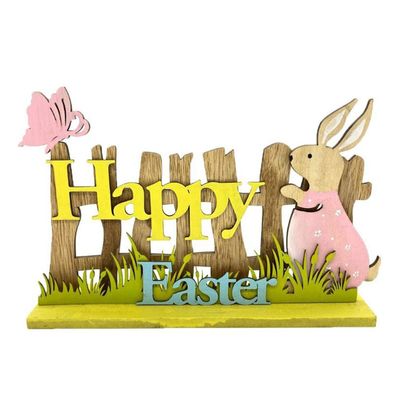 STOBOK Happy Easter Wooden Sign with Bunny and Butterfly