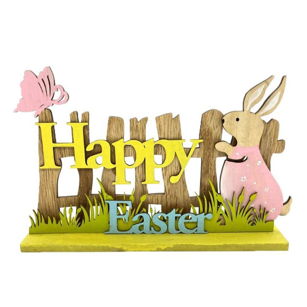STOBOK Happy Easter Wooden Sign with Bunny and Butterfly