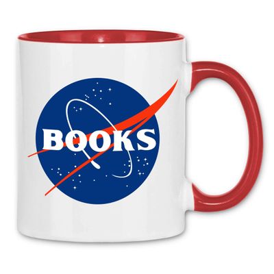 wowshirt NASA Mug Bookworm Book Lover Abibliophobia Student Teacher, White-Red