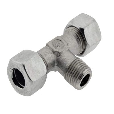 Tee Cutting Ring Compression Fitting, 12 mm, R 3/8 in., Galvanized Steel, Heavy Series