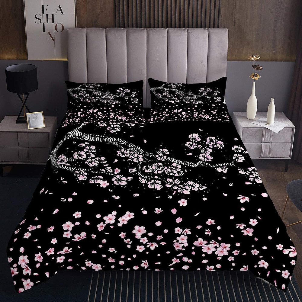 Tbrand Cherry Blossom Watercolor Pink Floral Printed Quilt Set, 170 x 210 cm