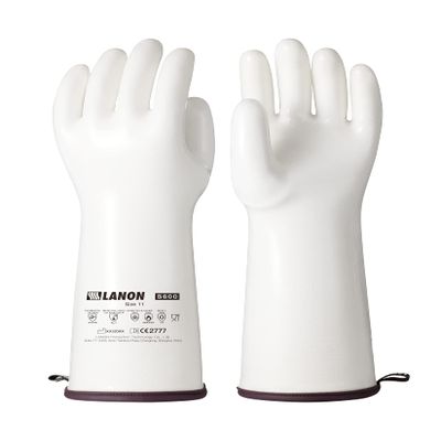 LANON 38 cm Liquid Silicone Oven Gloves, CoralAir Lining, White, XXL