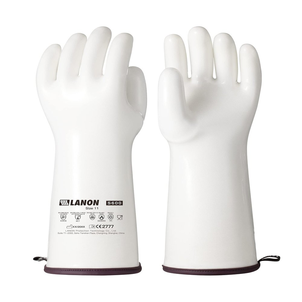 LANON 38 cm Liquid Silicone Oven Gloves, CoralAir Lining, White, XXL