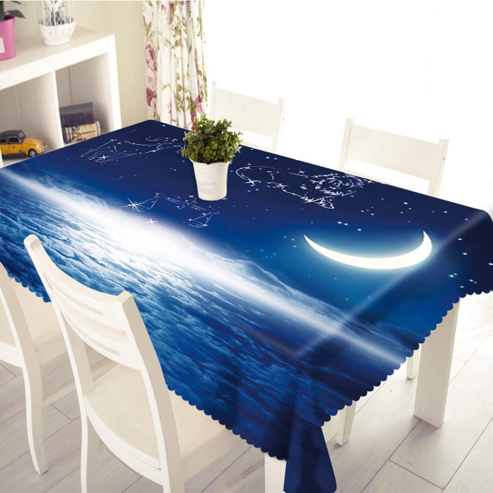 Rubyia Washable, Stain-Resistant Starry Sky Tablecloth, Blue, 35 x 55 in