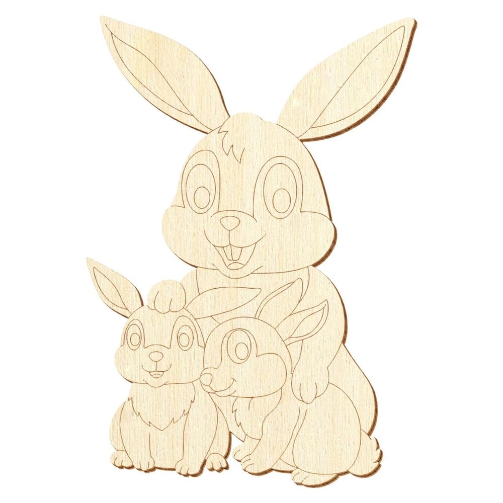 Wooden Rabbit Family for Crafts and Décor, 5–50 cm, Pack of 25, Height 9 cm