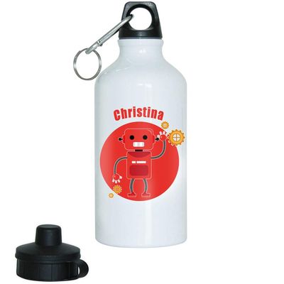 Eurofoto Water Bottle with Christina Name and Robot Design for Girls