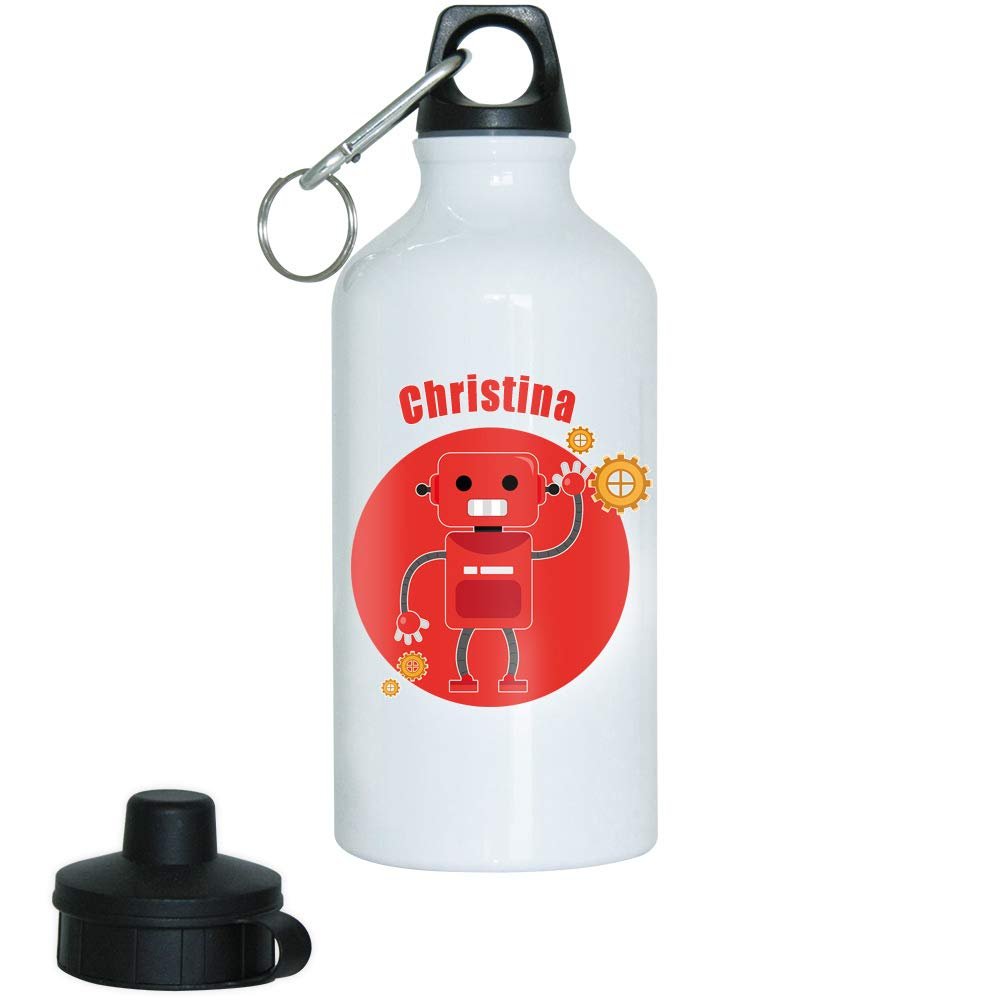 Eurofoto Water Bottle with Christina Name and Robot Design for Girls