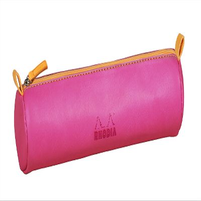 Rhodia 319009C Round Pencil Case, 21.5 x 5.5 cm, Fuchsia Faux Leather