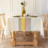 Plaid Decorative Cotton and Linen Tablecloth with Tassels view 1