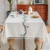 Plaid Decorative Cotton and Linen Tablecloth with Tassels view 2