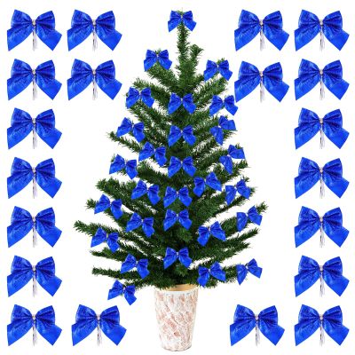 Amosfun Christmas Bows, Tree Decorations and Gift Wrapping, Blue, 60 Count