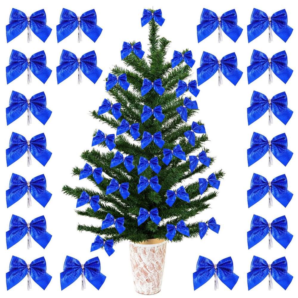 Amosfun Christmas Bows, Tree Decorations and Gift Wrapping, Blue, 60 Count