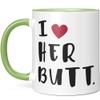 JUNIWORDS Mug, I Love Her Butt, Choose Color, Light Green view 2