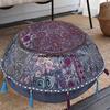 Indian Round Meditation Cushion Cover, Vintage Patchwork, Beige/Gray, 61 cm view 1