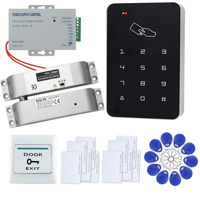FTSTech 125 kHz RFID Access Control Kit with Keypad, Electric Drop Bolt Lock, Power Supply, Exit Button, 10 Fobs and 10 White Cards