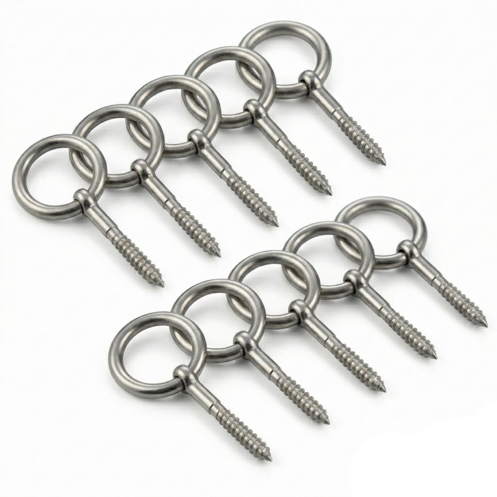 PROTECH Eye Screws with Wood Thread, 5 x 50 mm | Fixed Welded Ring | 10 pcs | A4 V4A Stainless Steel