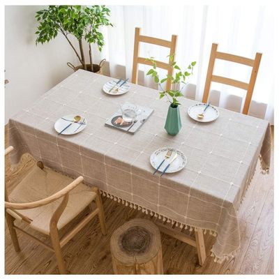 WLL Washable Tablecloth, 80 x 120 cm, Brown Cotton-Linen Table Cover