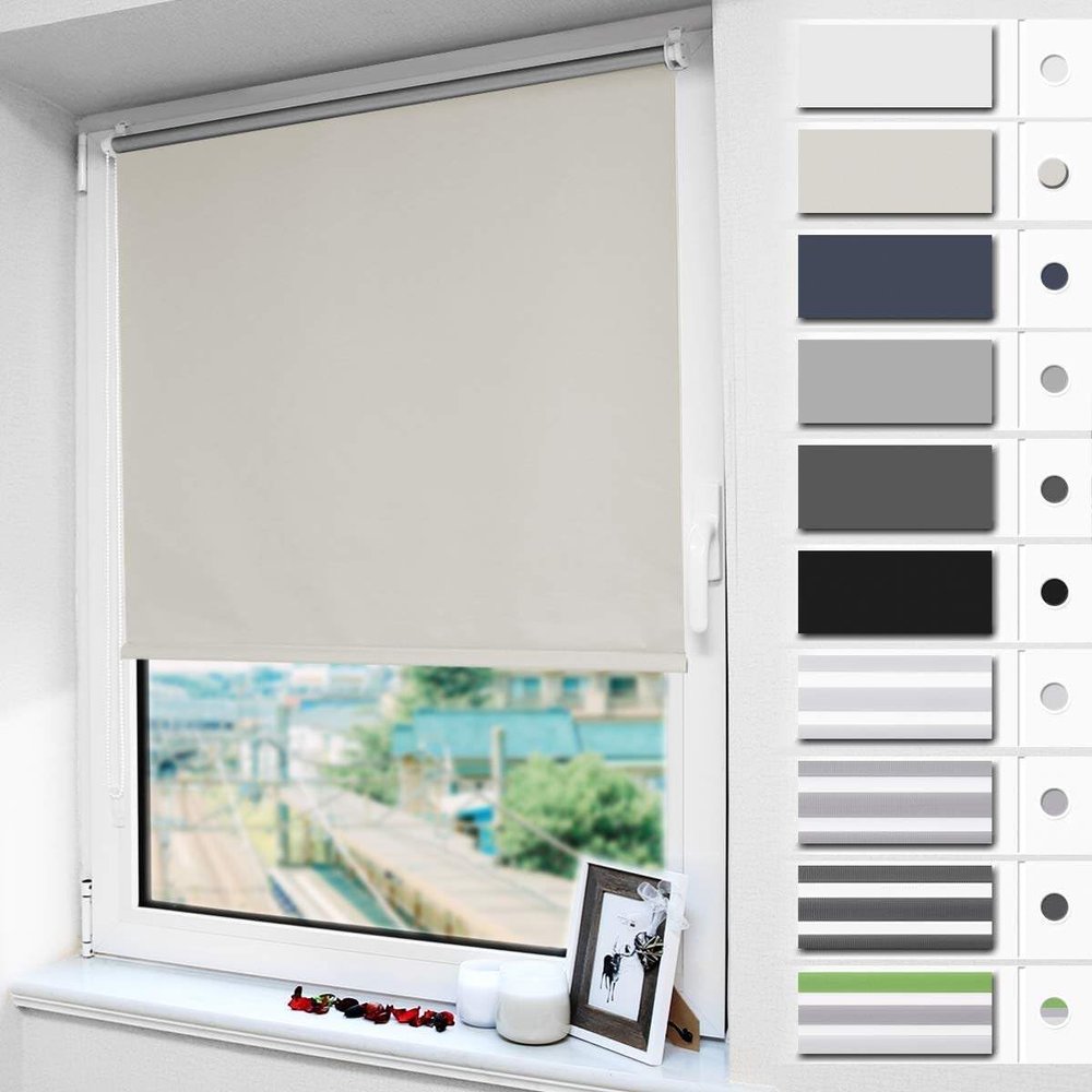 Magiea Blackout Roller Shade, No-Drill or Drill-Mount, Clip-Fit, Cream, W115 x H160 cm