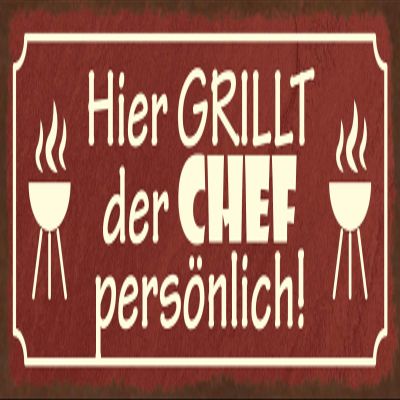 Schatzmix “The Chef Grills Here” Metal Sign, 27 x 10 cm, Multicolored