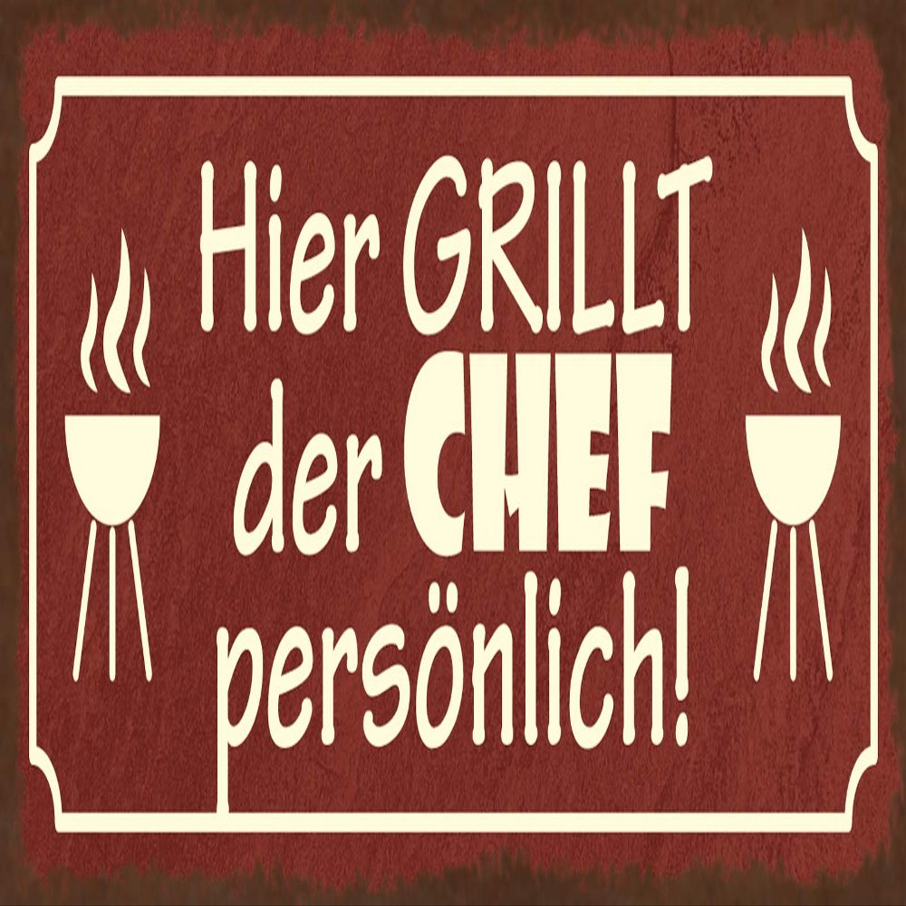 Schatzmix “The Chef Grills Here” Metal Sign, 27 x 10 cm, Multicolored