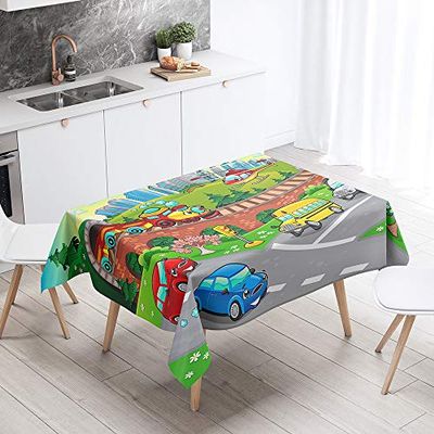 Washable Water-Resistant Tablecloth, Yellow Train, 140 x 200 cm