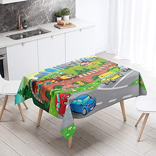 Washable Water-Resistant Tablecloth, Yellow Train, 140 x 200 cm